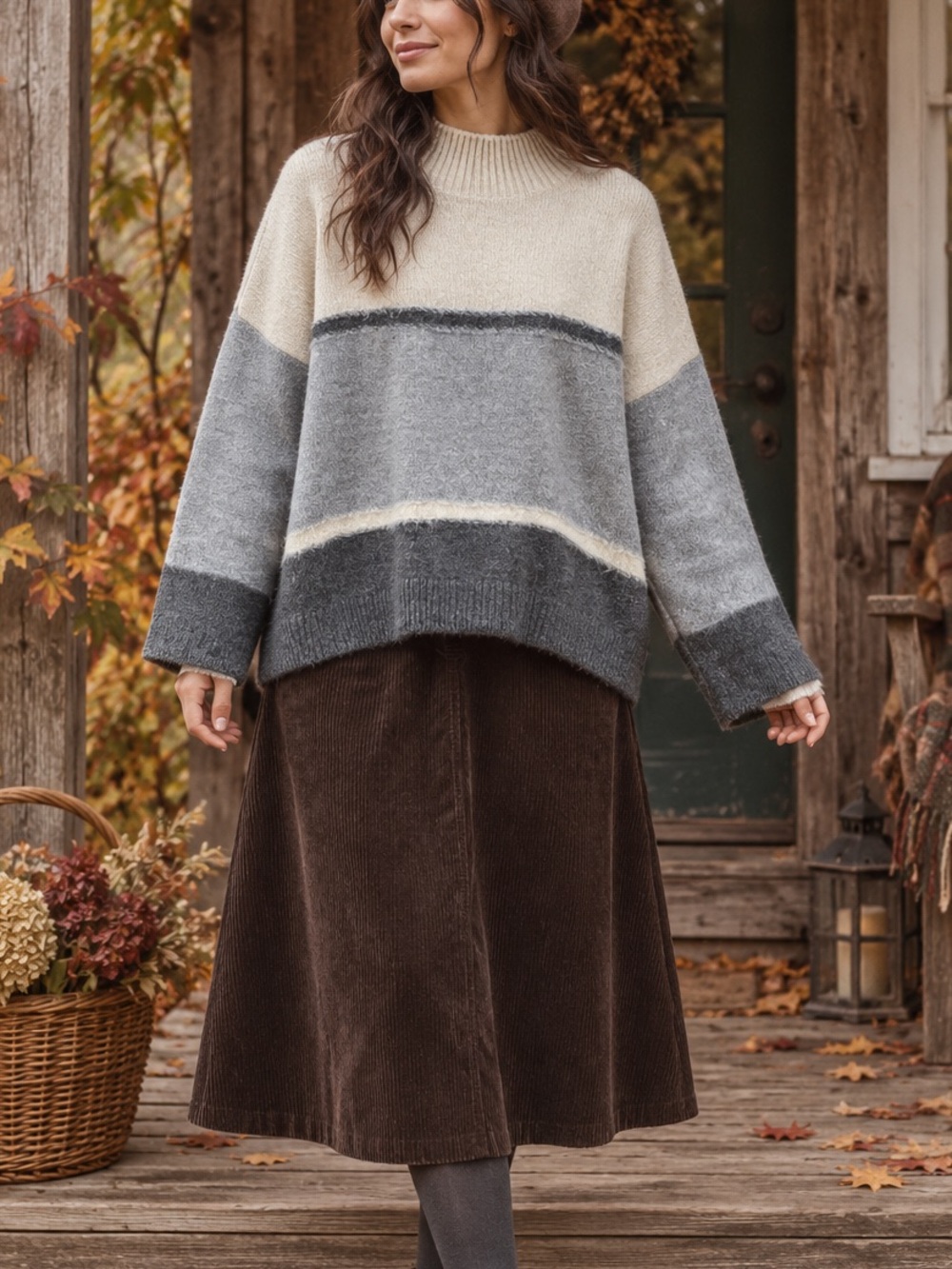 Stylus Neutral Colorblock Sweater Mockneck Size Large (P2P: 25”-28” | L: 28”)